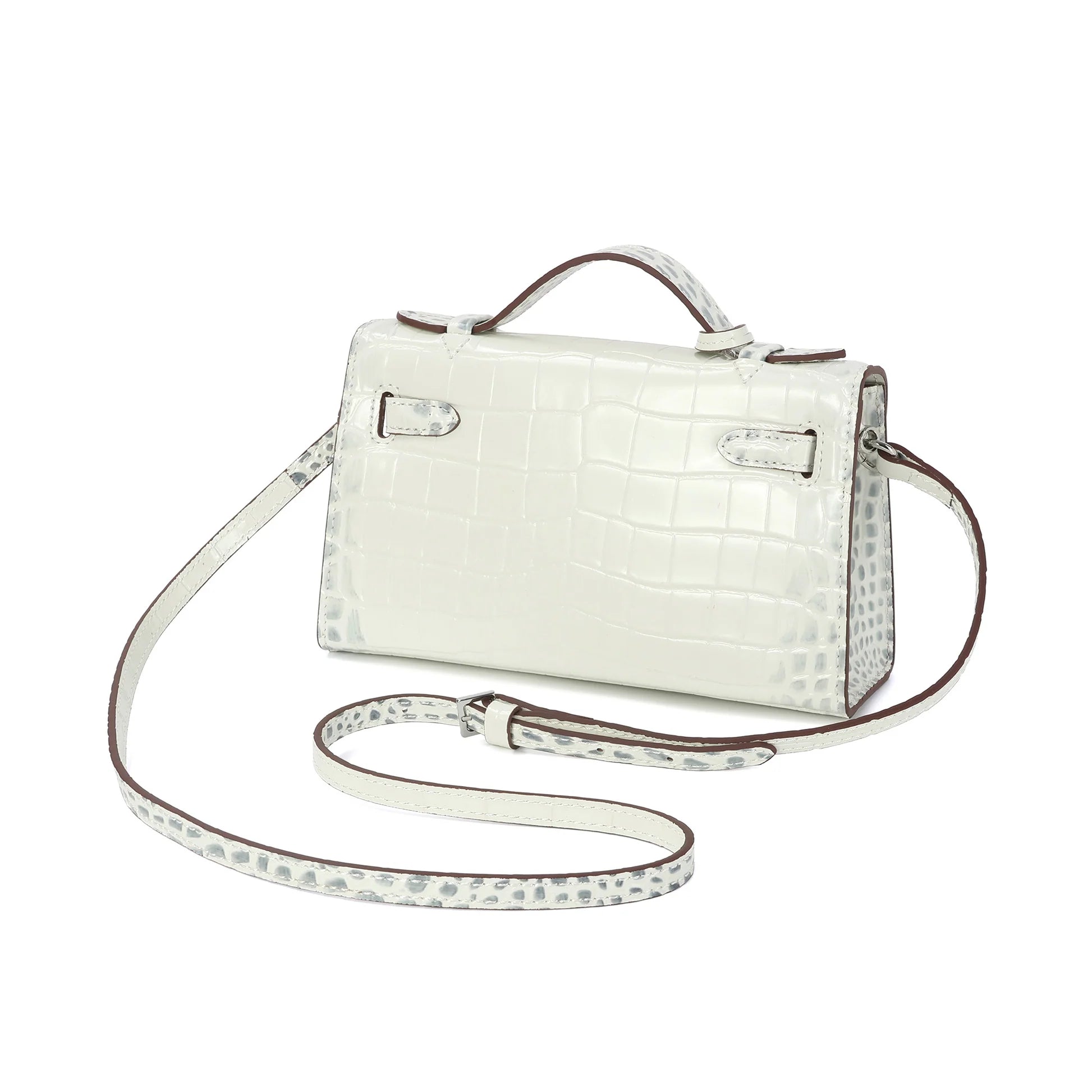 Croc-Embossed Leather Satchel with Padlock Accent