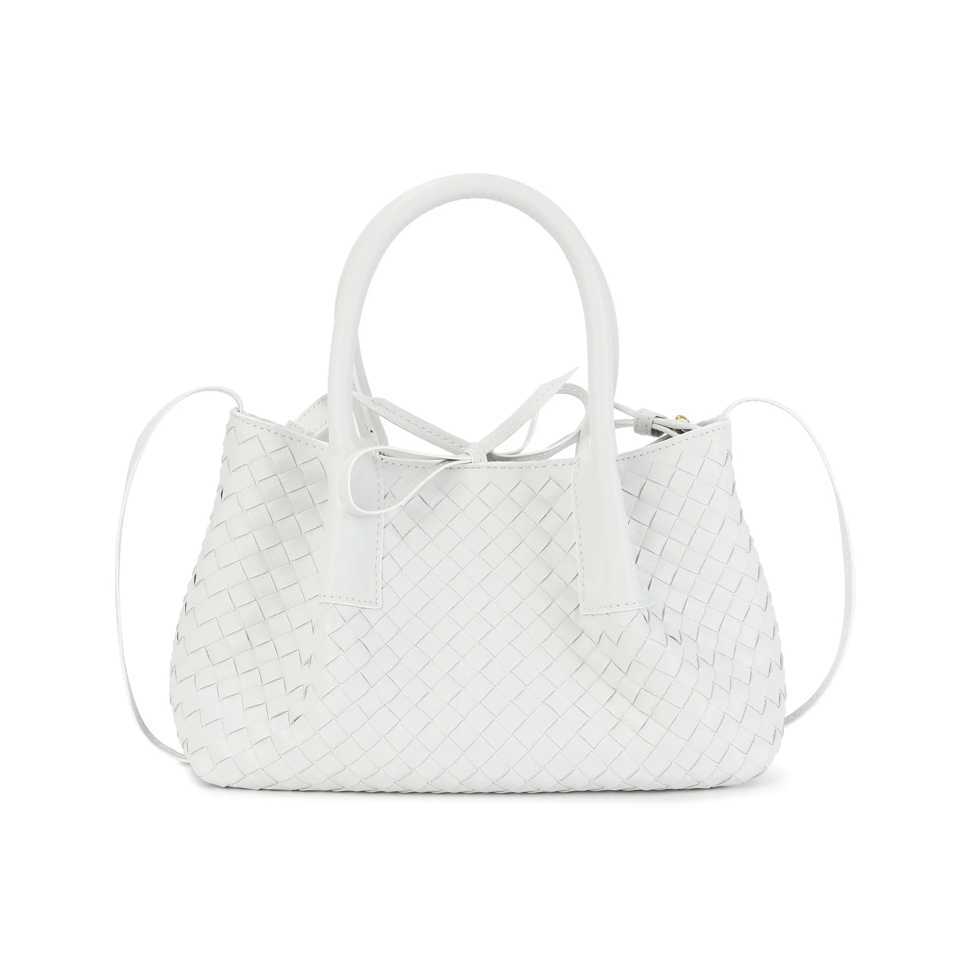 Structured Woven Leather Top Handle Bag with Crossbody Strap