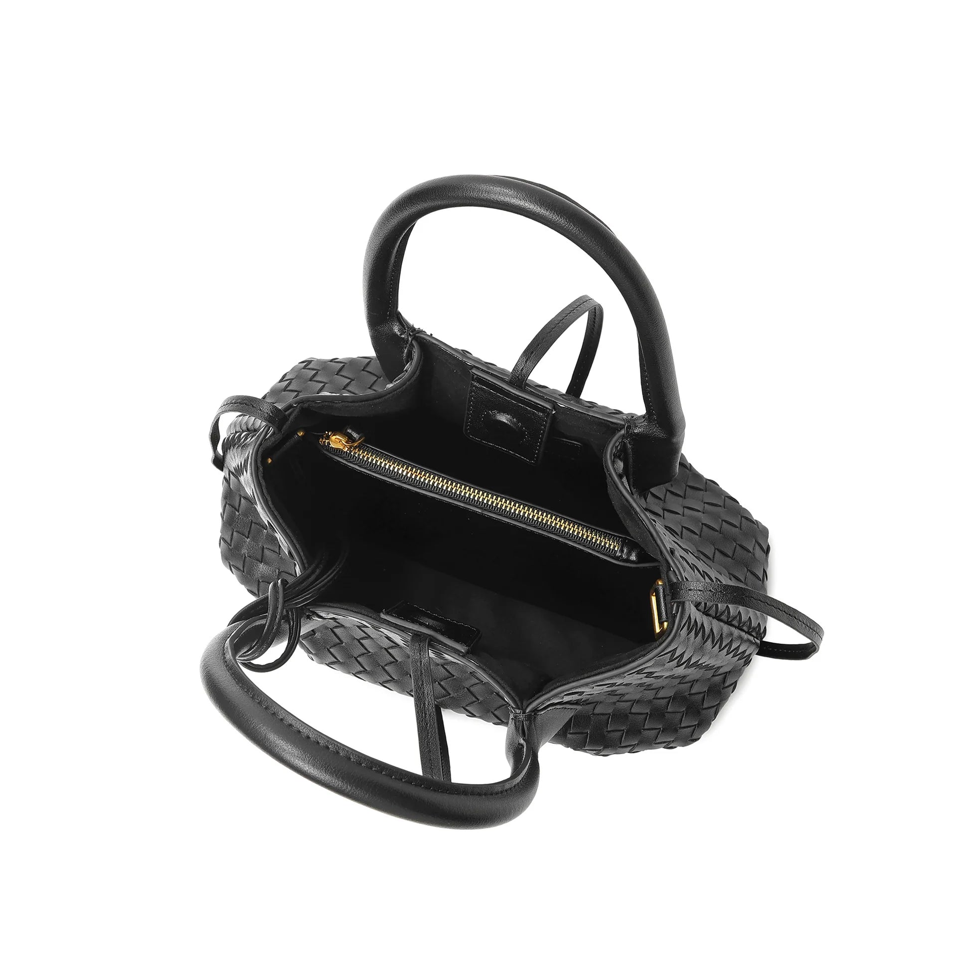 Structured Woven Leather Top Handle Bag with Crossbody Strap