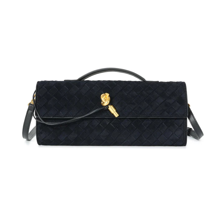 Woven suede leather shoulder bag