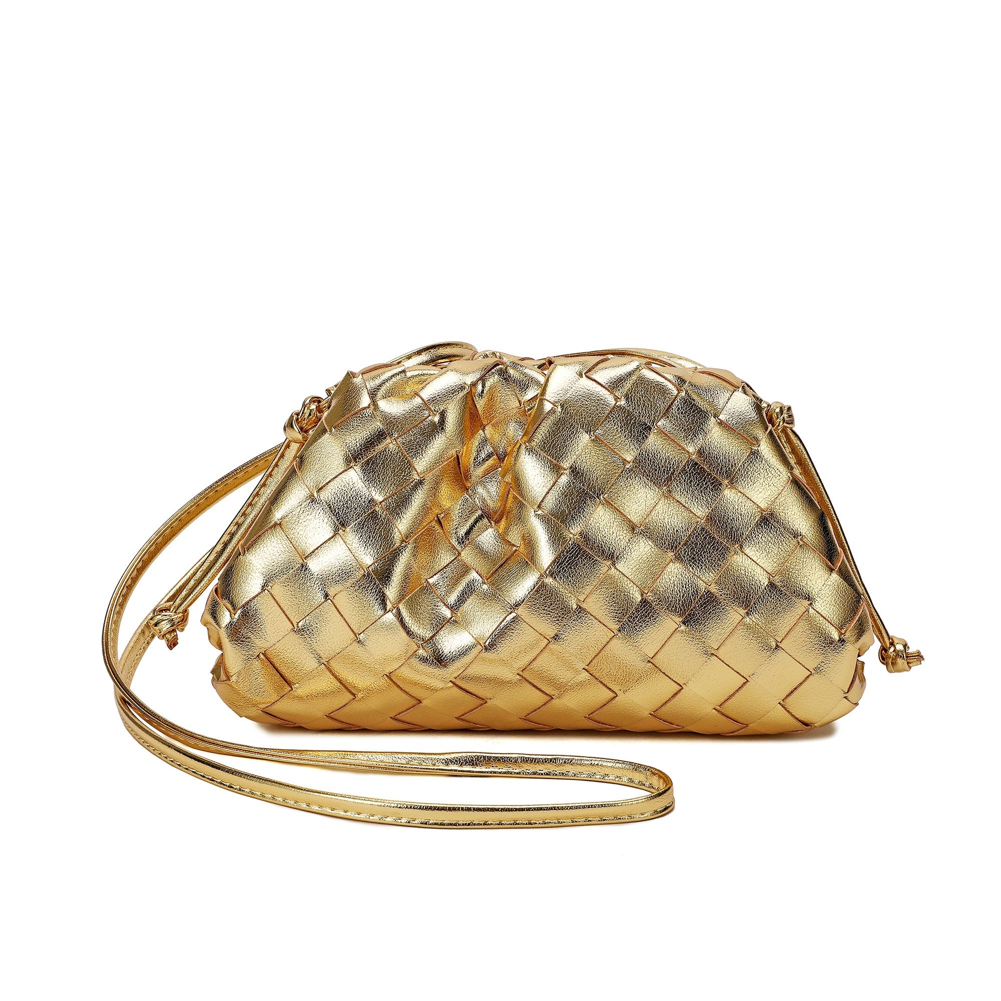 Full Grain Woven Leather Pouch Shoulder Clutch Bag