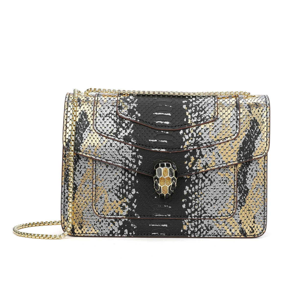Snake-pattern Printed Leather Shoulder Bag