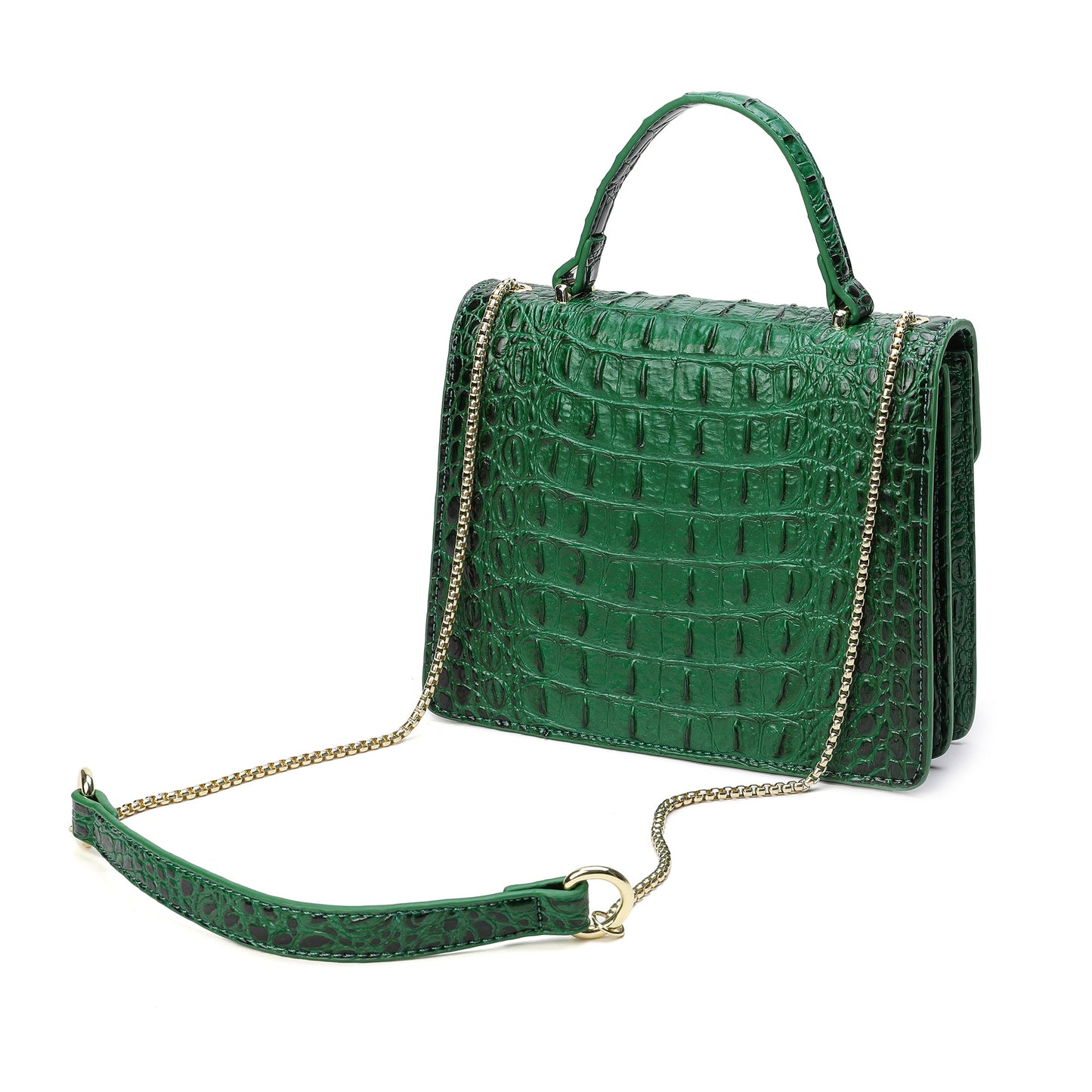 Alligator Embossed Leather Top-handle Shoulder Bag