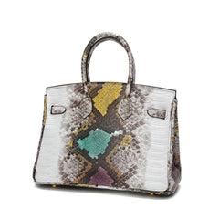 Snake Embossed Leather Satchel