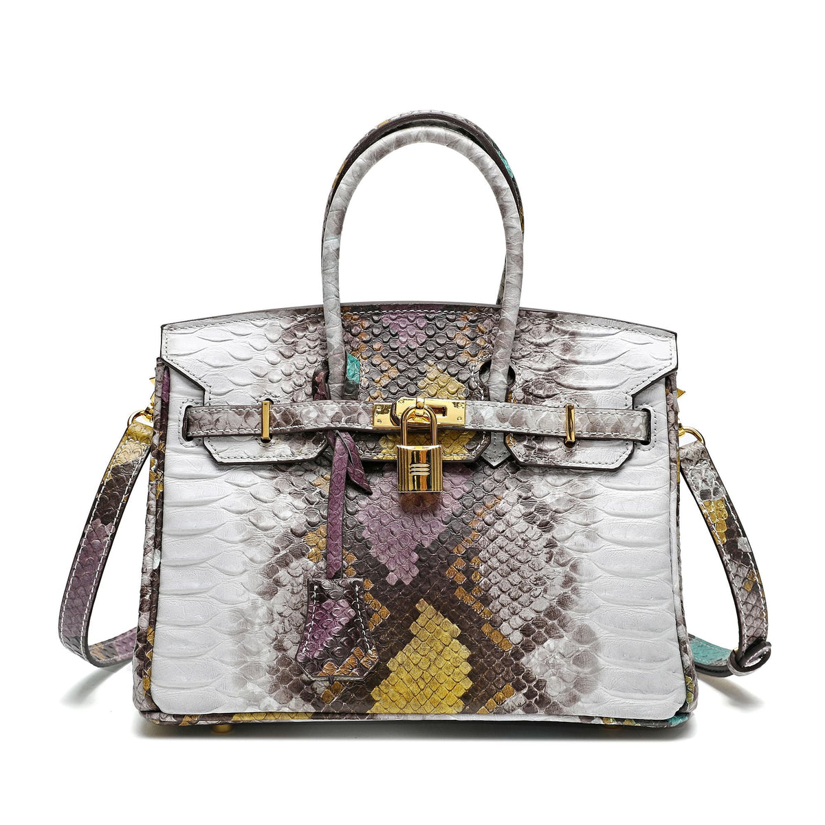 Snake Embossed Leather Satchel