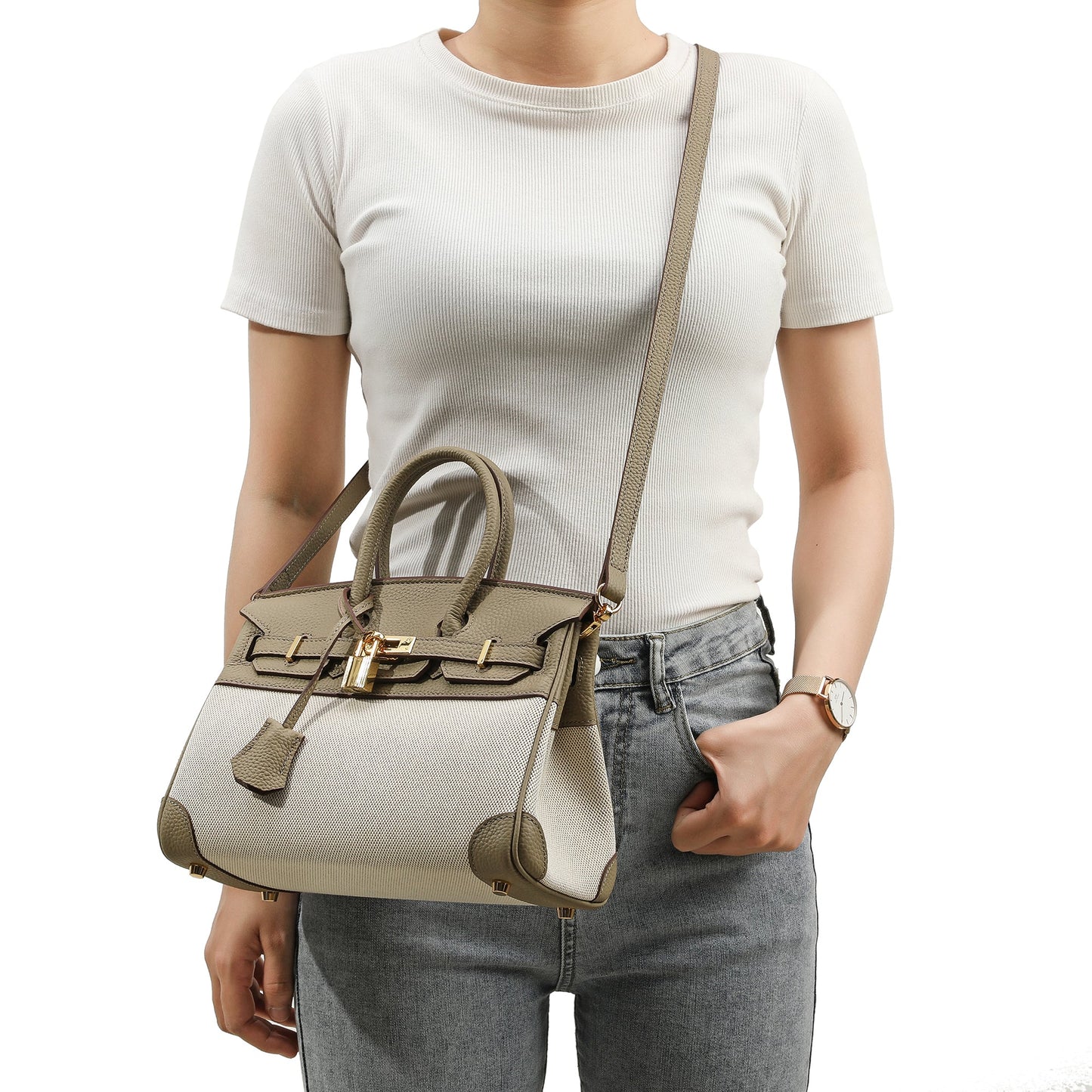 Canvas & Leather Satchel/Shoulder Bag