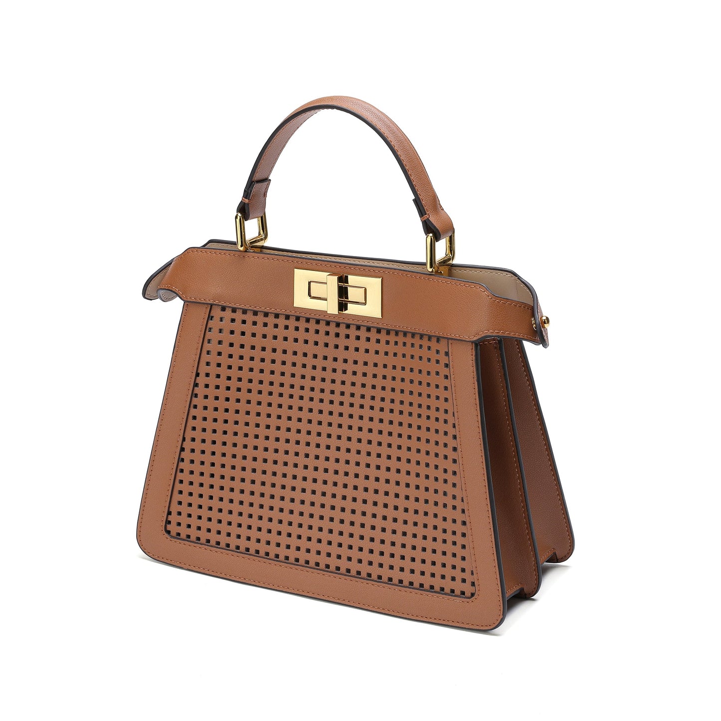 Perforated Smooth Leather Top-Handle Bag