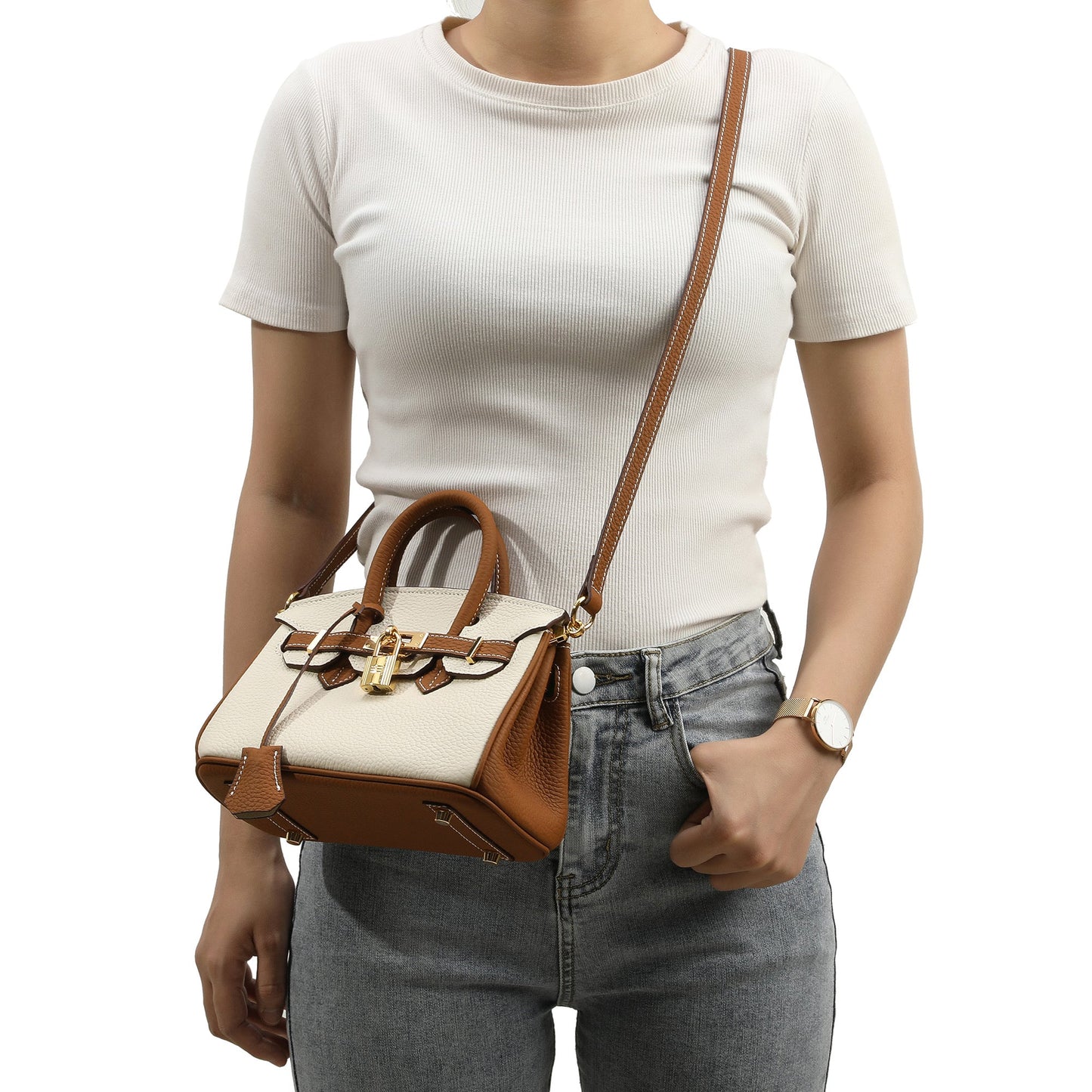 Full-Grain Leather Mini Satchel/ Shoulder Bag