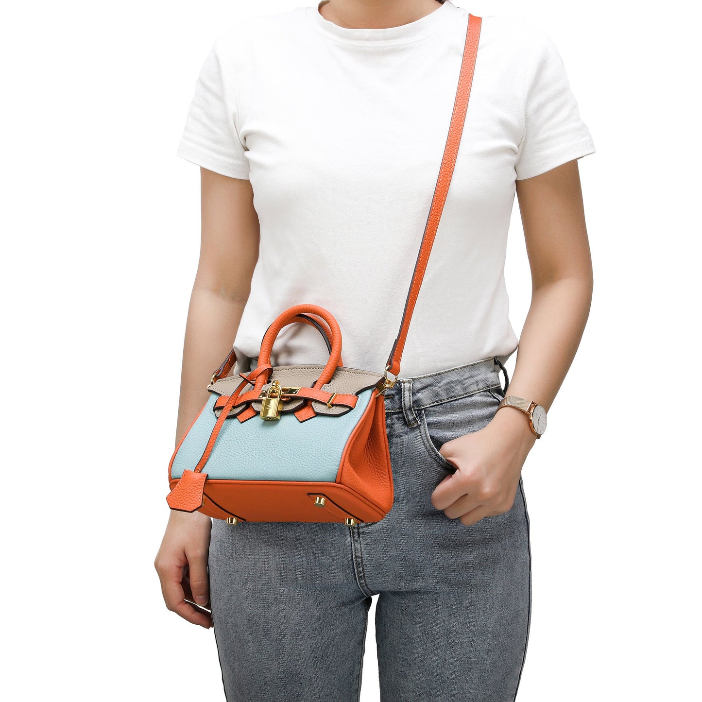 Full-Grain Leather Mini Satchel/ Shoulder Bag