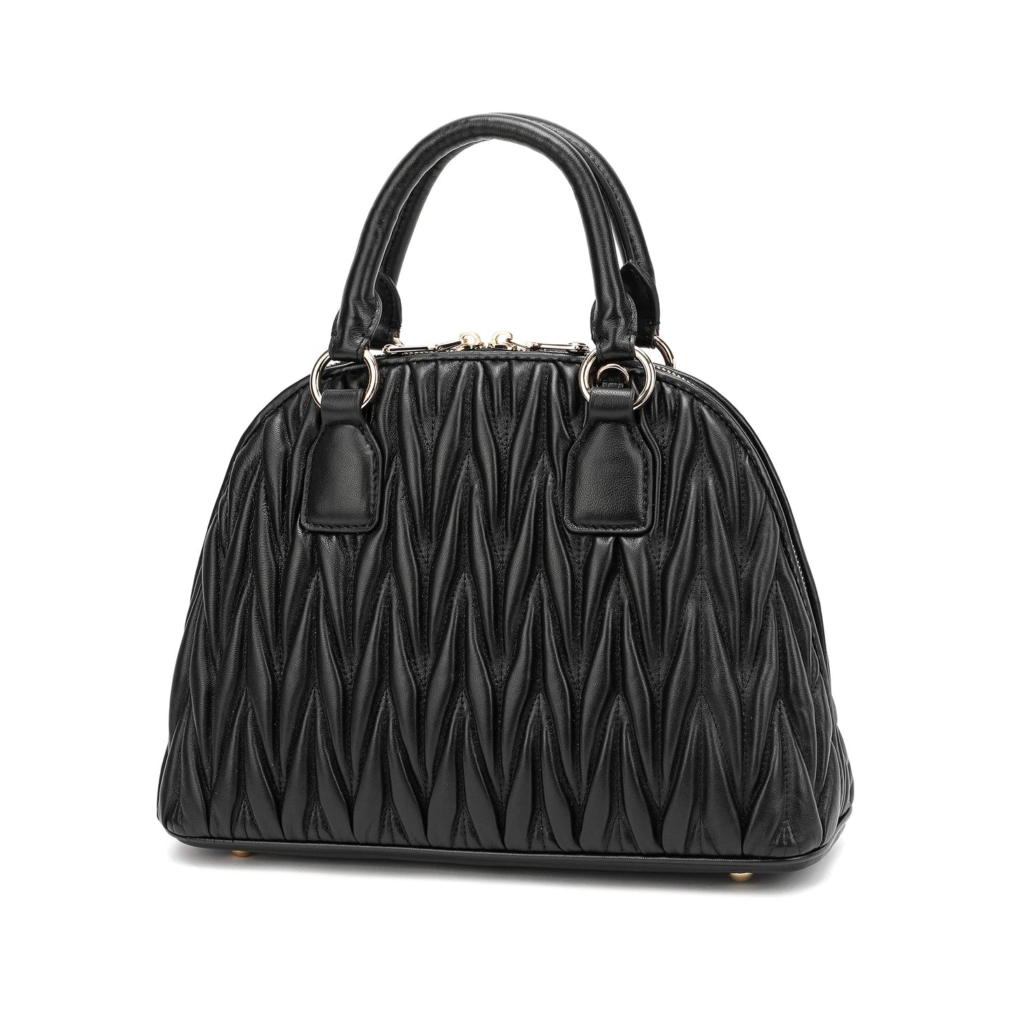 Pleated Lambskin Leather Satchel/Shoulder Bag