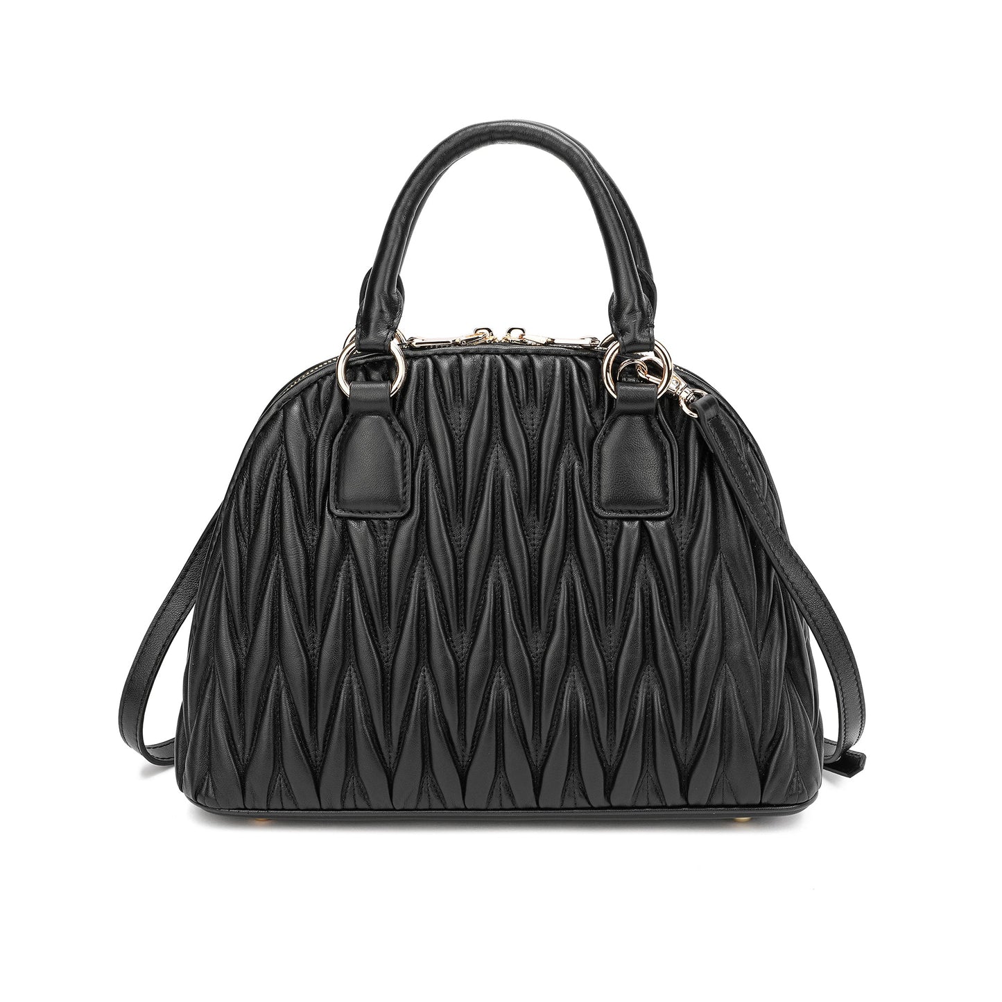 Pleated Lambskin Leather Satchel/Shoulder Bag