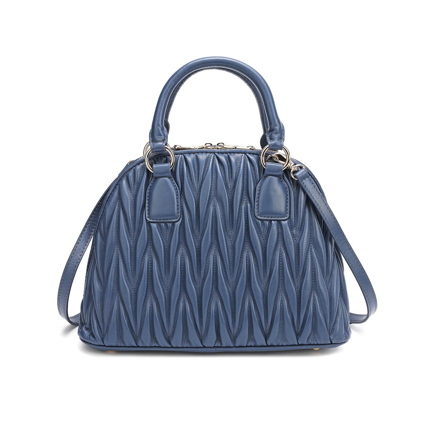 Pleated Lambskin Leather Satchel/Shoulder Bag