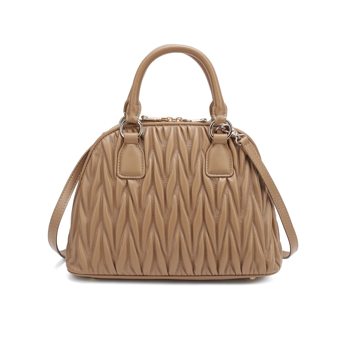 Pleated Lambskin Leather Satchel/Shoulder Bag