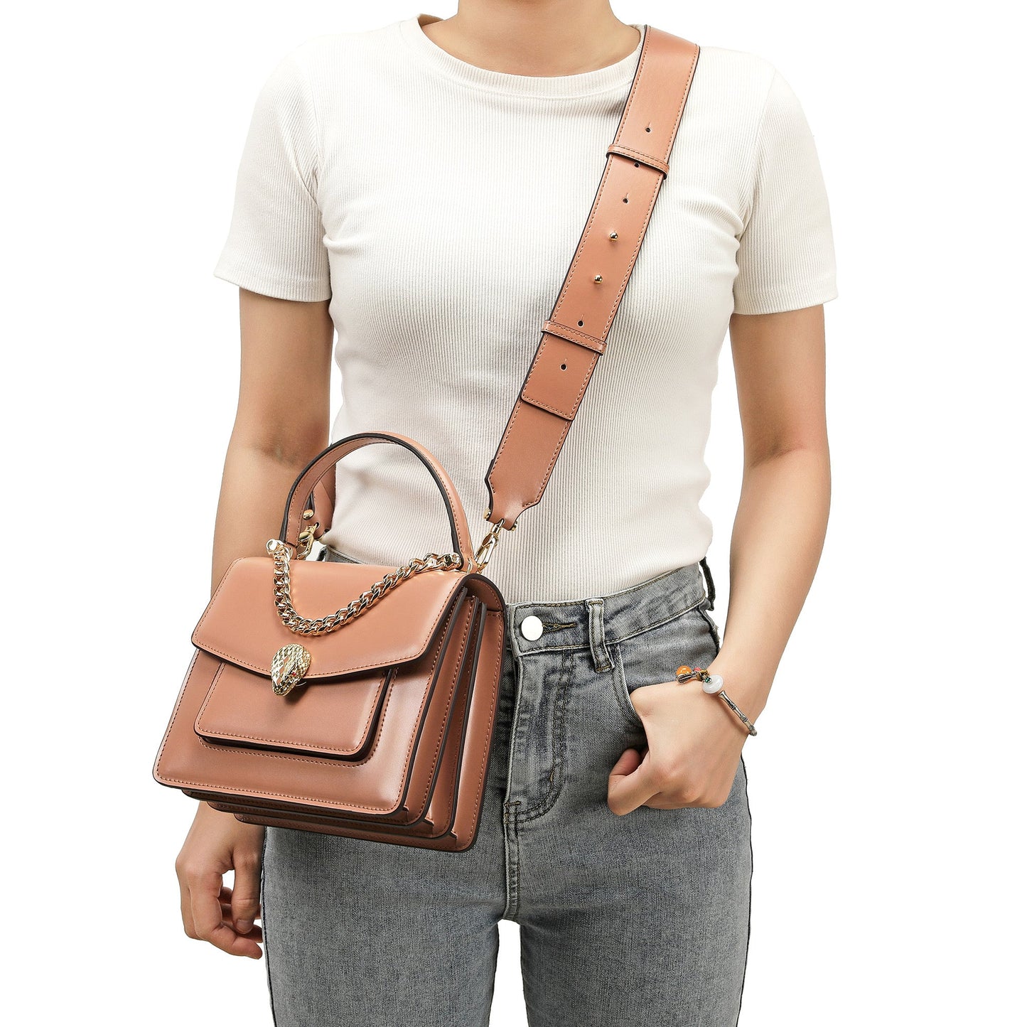 Smooth Leather Top-Handle Crossbody