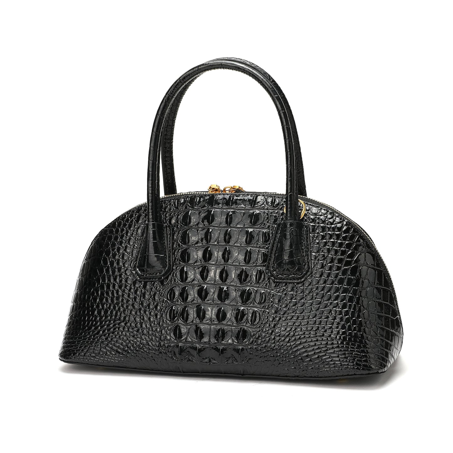 Alligator Embossed Leather Bowling/Shoulder Bag