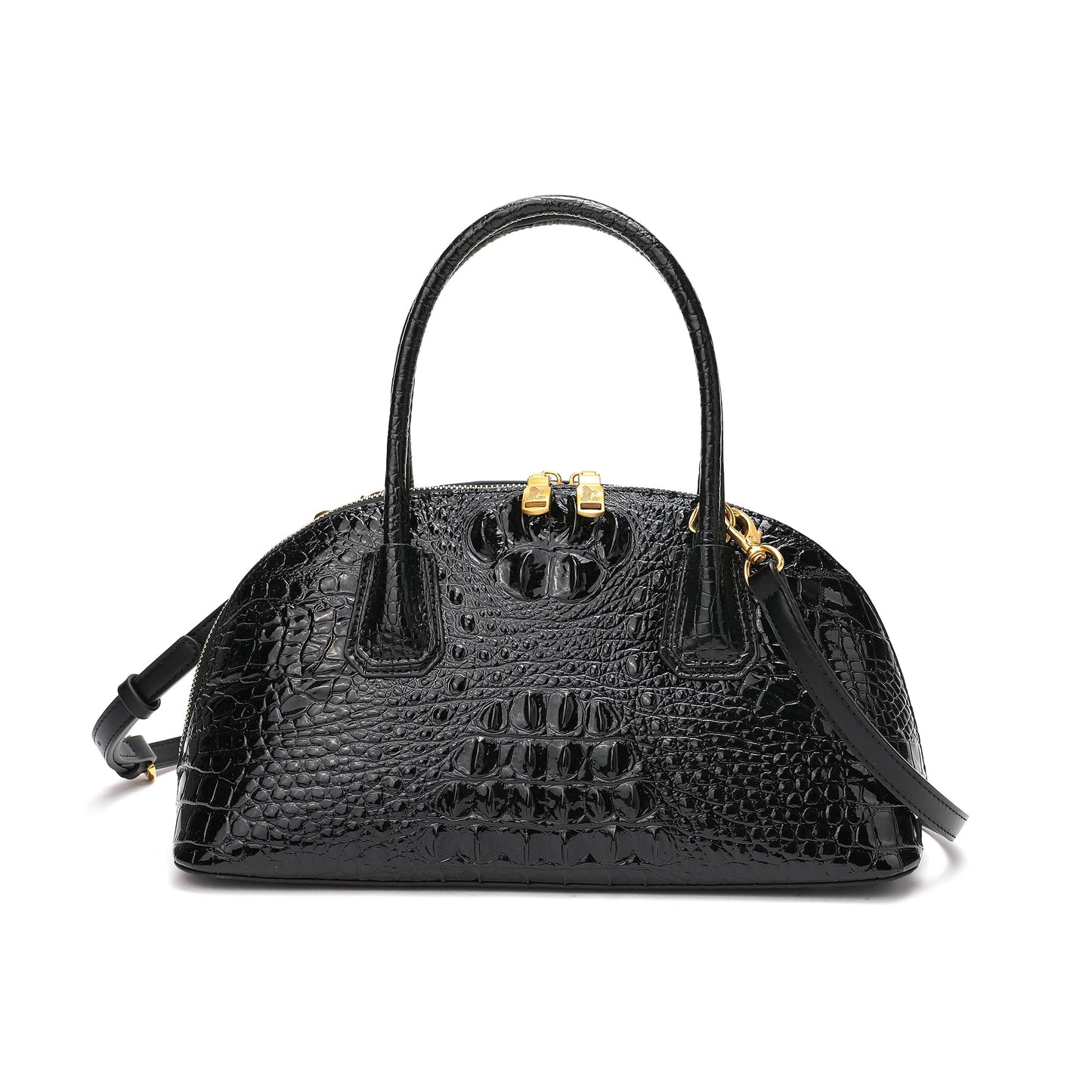 Alligator Embossed Leather Bowling/Shoulder Bag