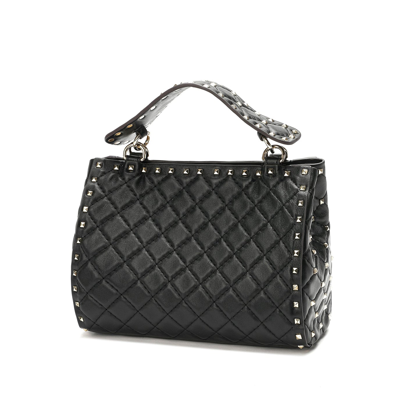 Quilted & Studded Lambskin Leather Shoulder Bag