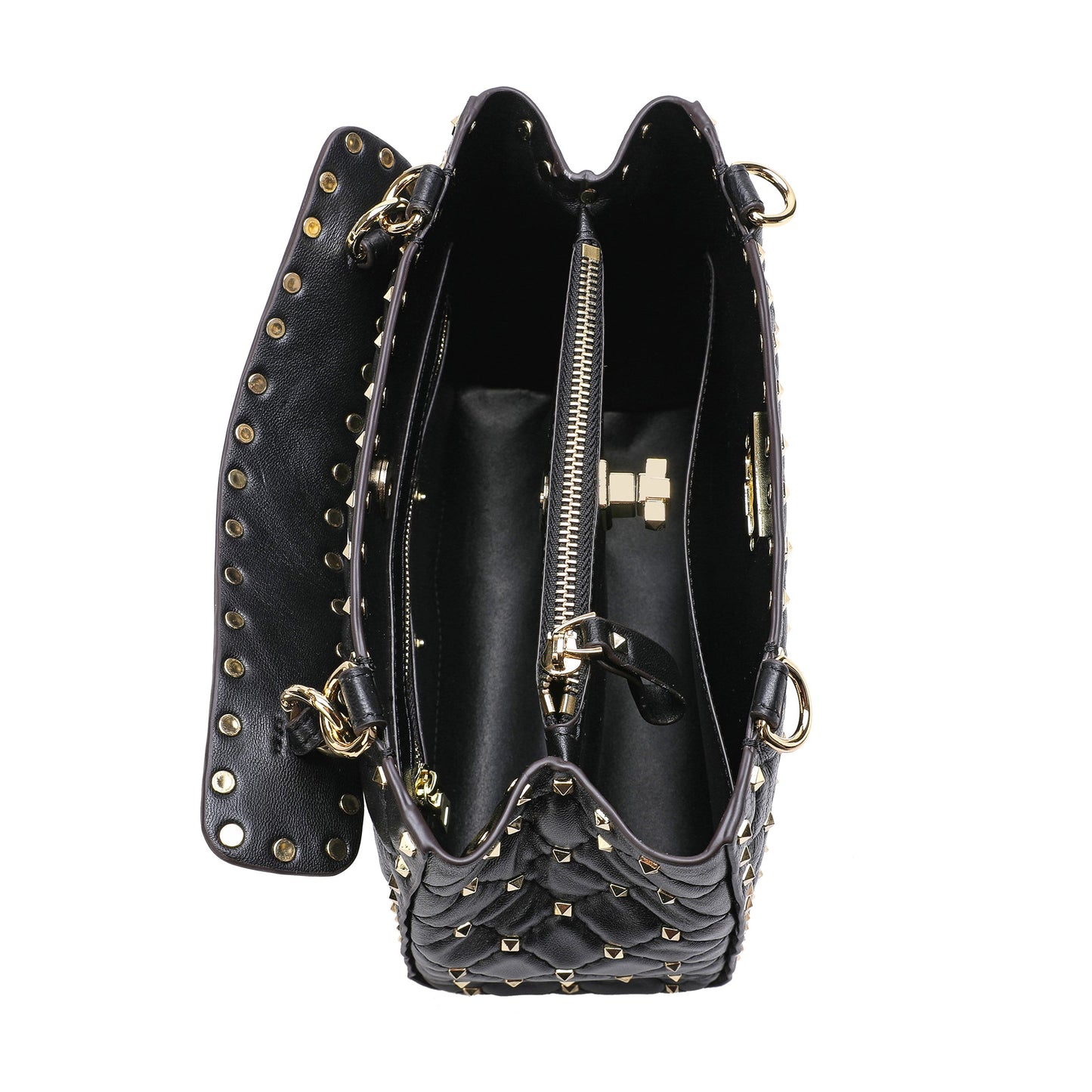 Quilted & Studded Lambskin Leather Shoulder Bag