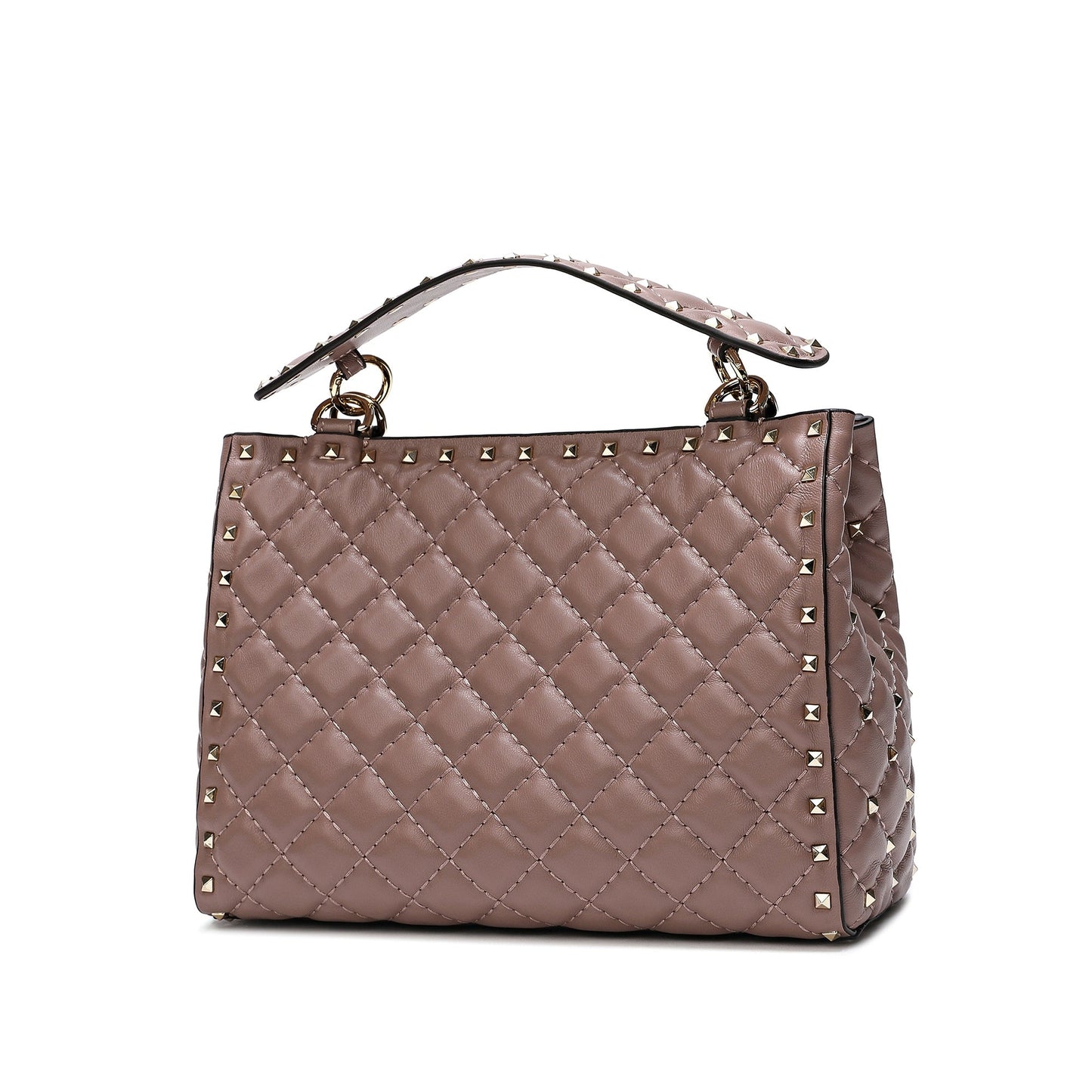 Quilted & Studded Lambskin Leather Shoulder Bag