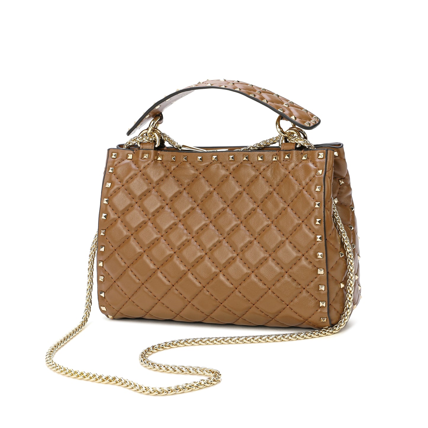 Quilted & Studded Lambskin Leather Shoulder Bag