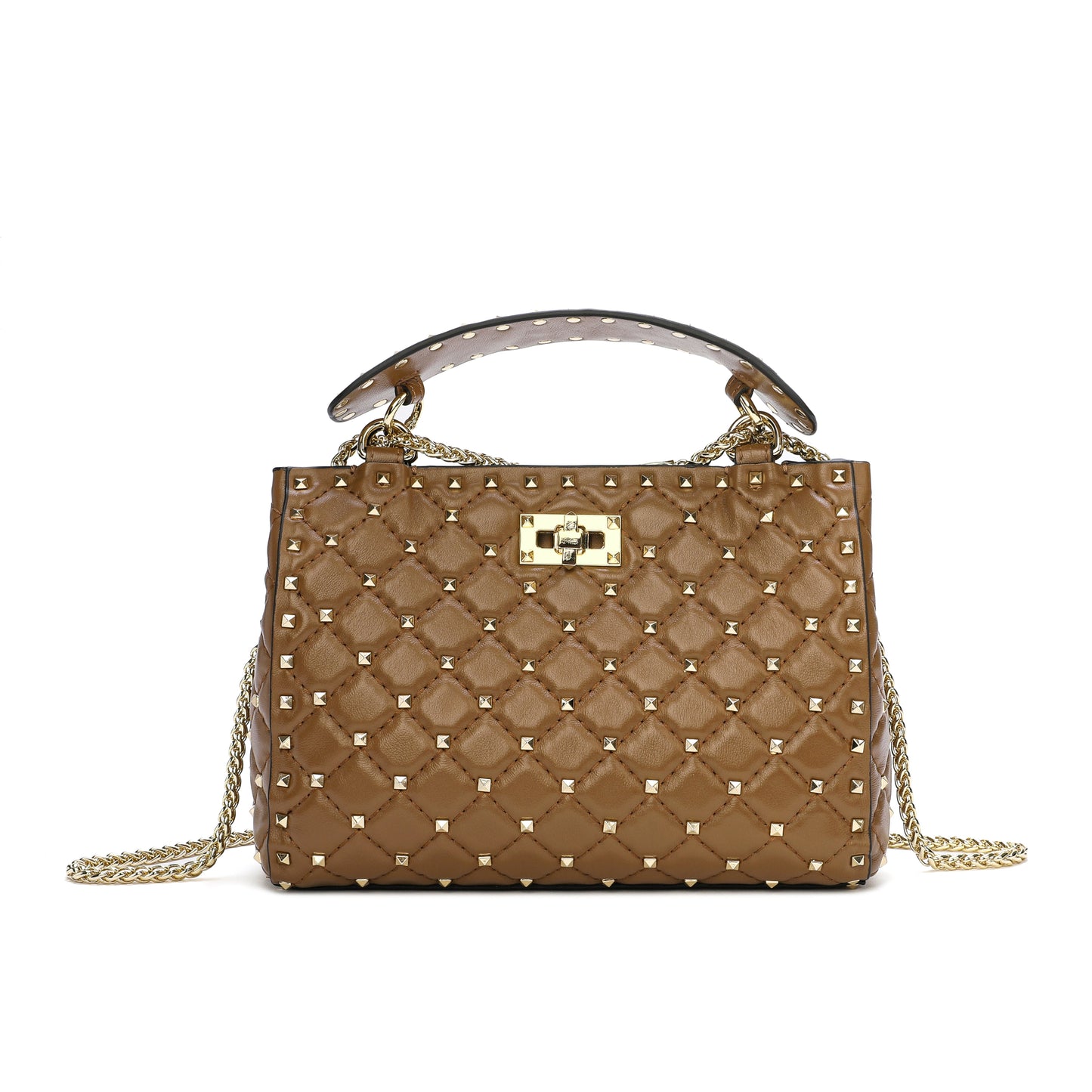 Quilted & Studded Lambskin Leather Shoulder Bag