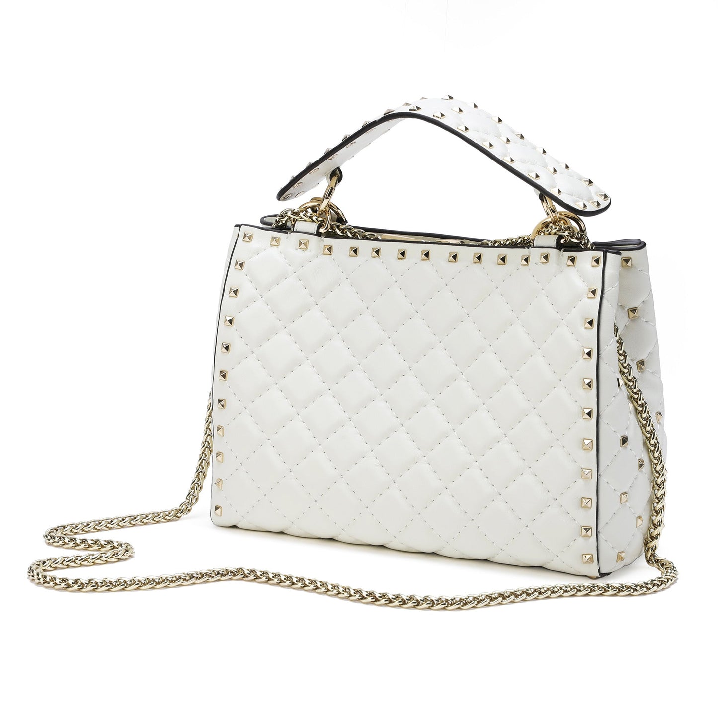 Quilted & Studded Lambskin Leather Shoulder Bag