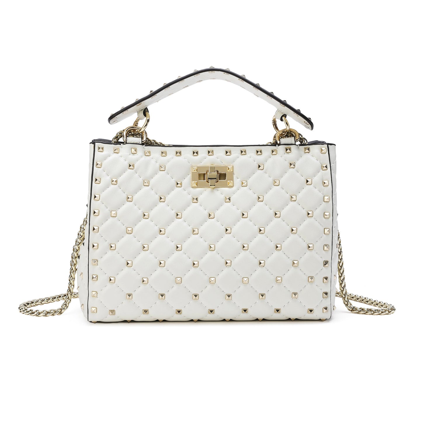 Quilted & Studded Lambskin Leather Shoulder Bag