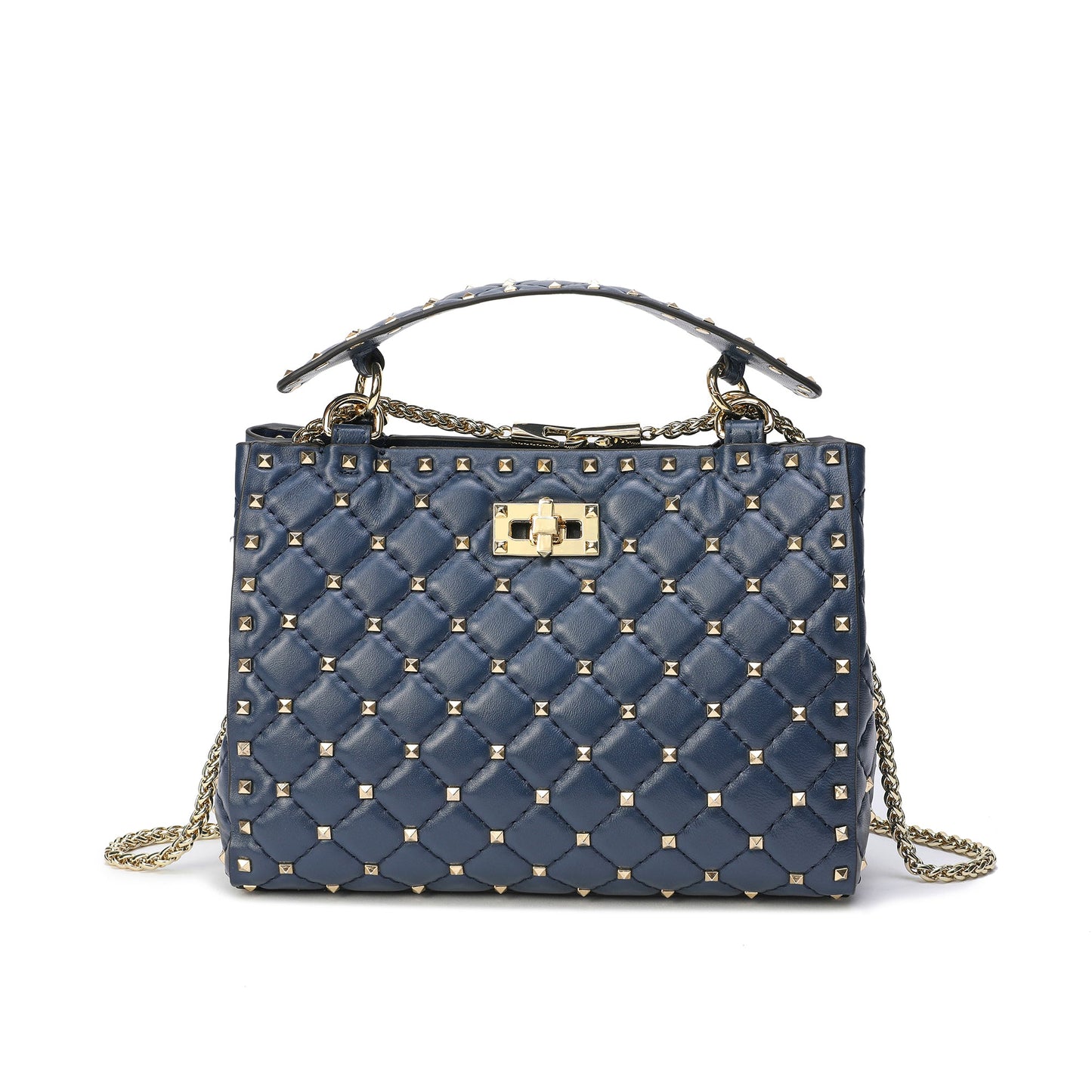 Quilted & Studded Lambskin Leather Shoulder Bag