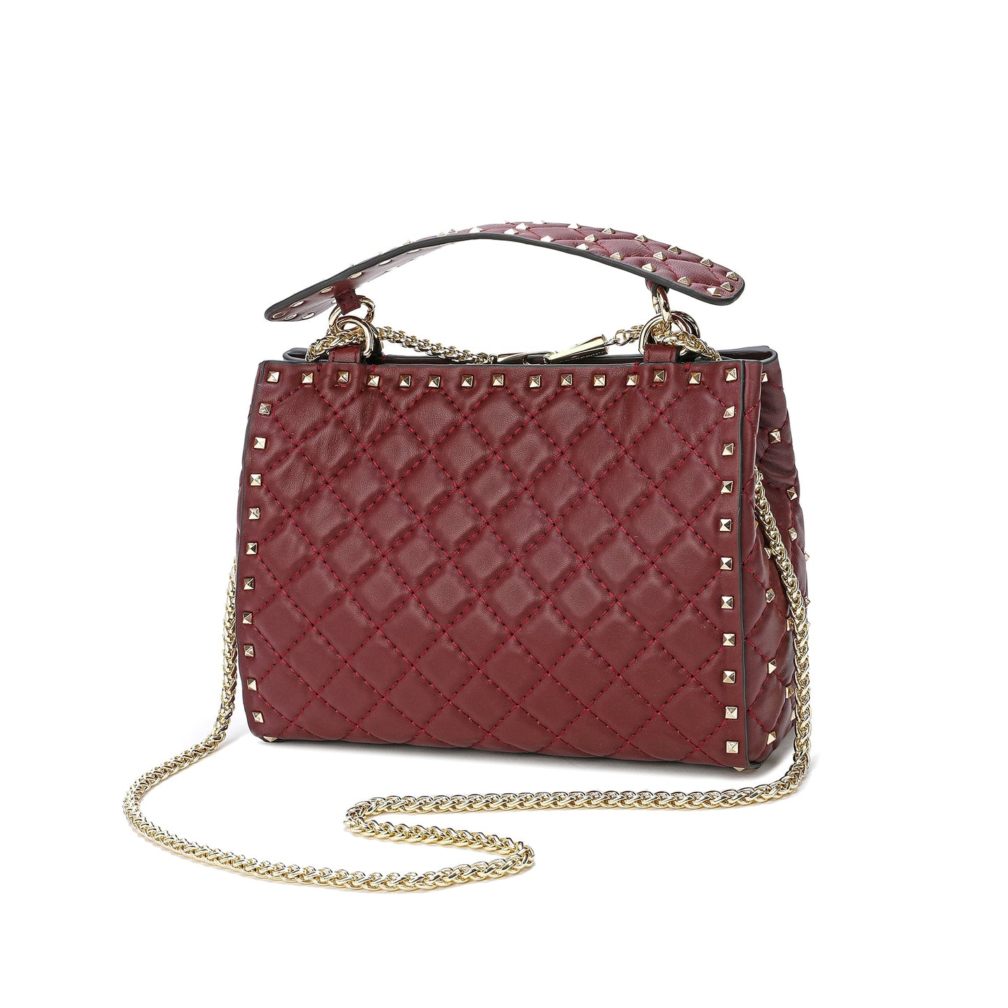 Quilted & Studded Lambskin Leather Shoulder Bag