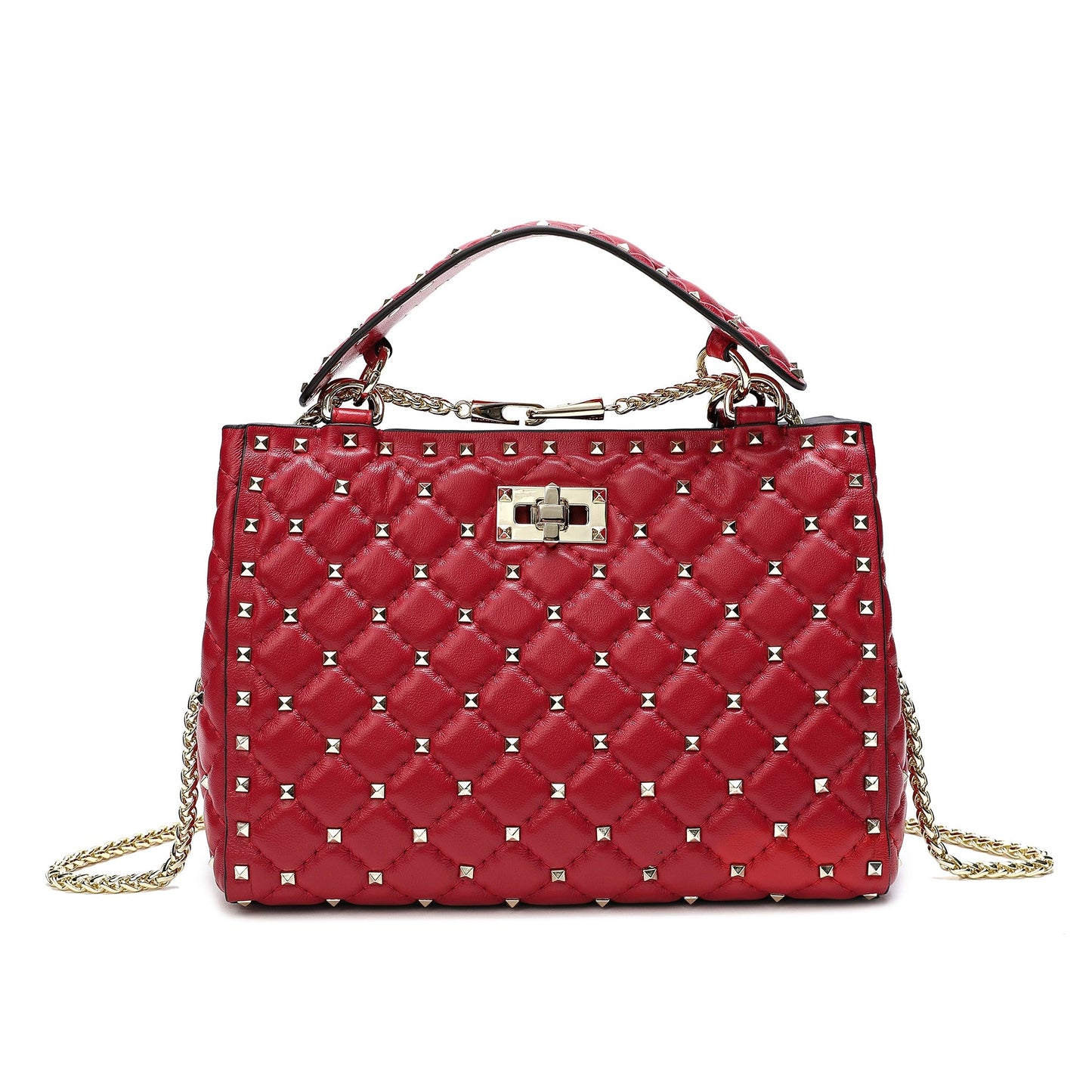 Quilted & Studded Lambskin Leather Shoulder Bag