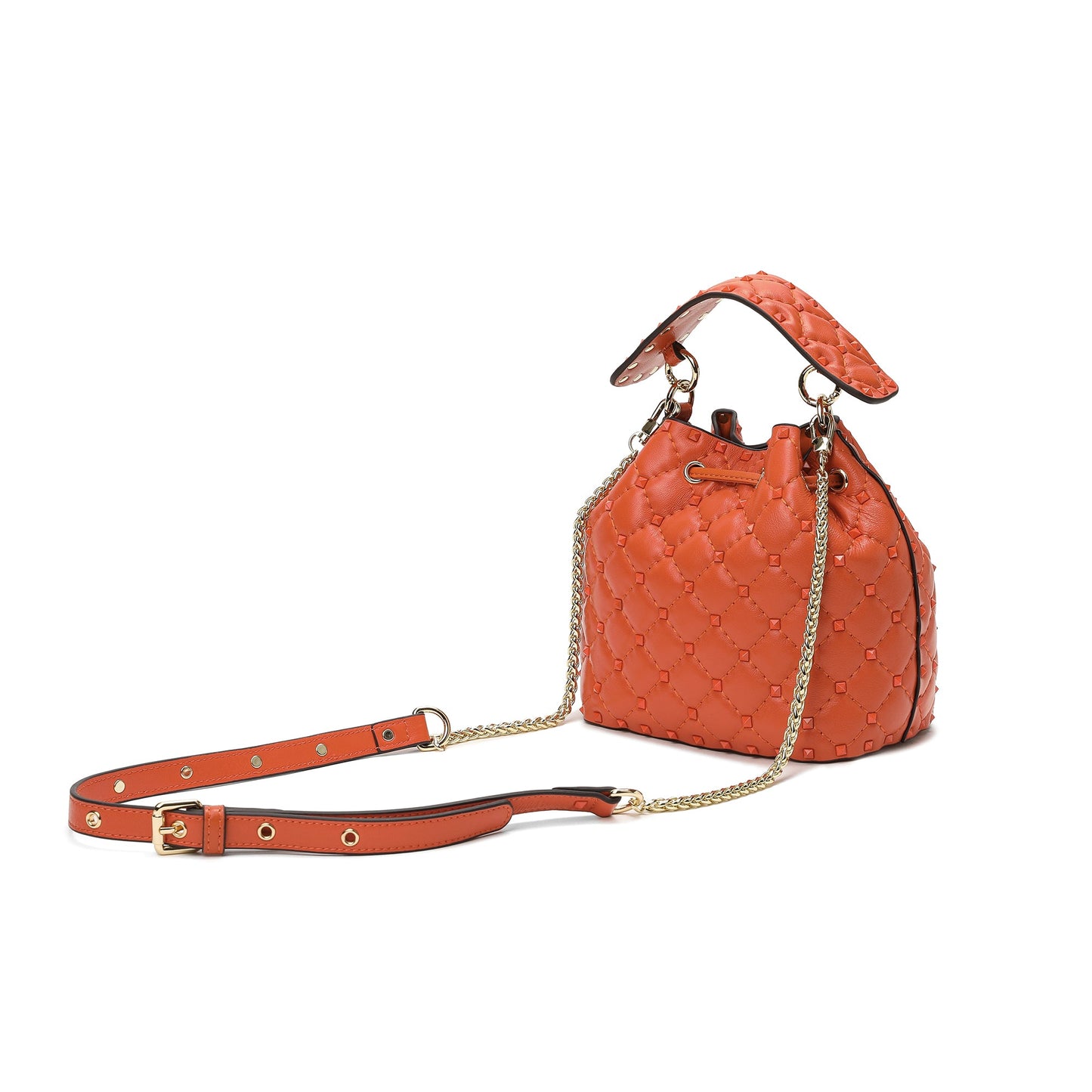 Quilted Studded Lambskin Drawstring Shoulder Bag