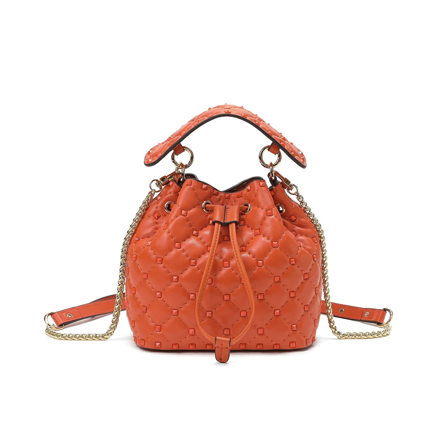 Quilted Studded Lambskin Drawstring Shoulder Bag