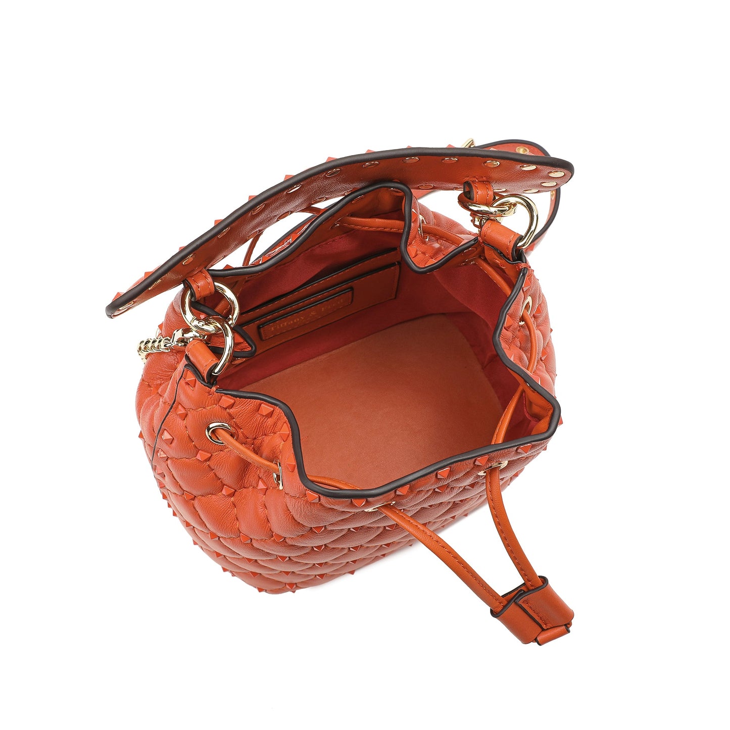 Quilted Studded Lambskin Drawstring Shoulder Bag