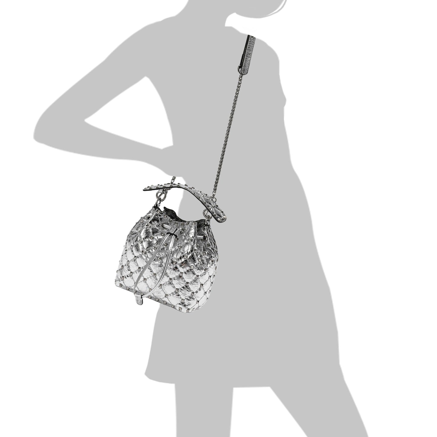 Quilted Studded Lambskin Drawstring Shoulder Bag