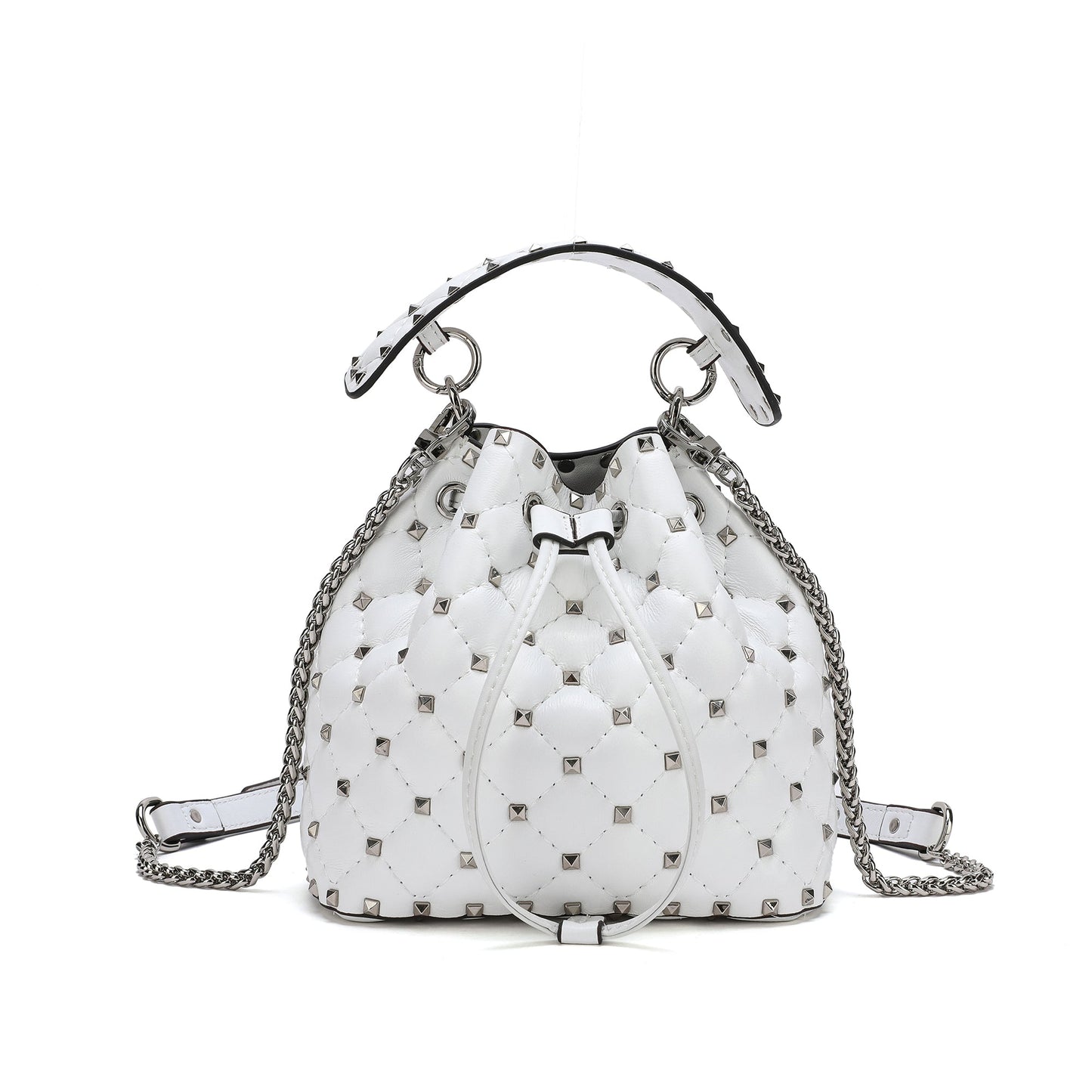 Quilted Studded Lambskin Drawstring Shoulder Bag