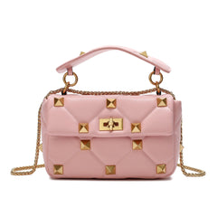 Quilted and Studded Sheepskin Leather Shoulder Bag