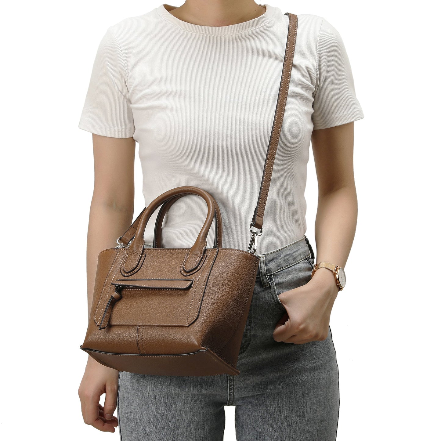 Full-Grain Leather Top-handle/Shoulder Bag