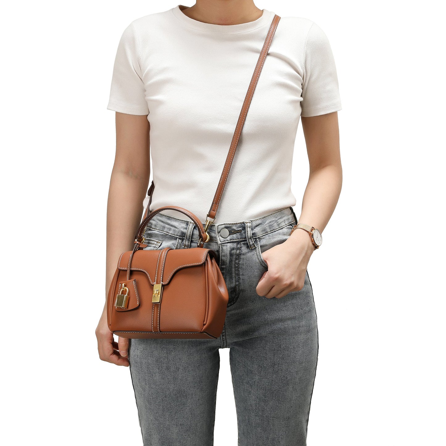 Smooth Leather Top-handle Shoulder Bag