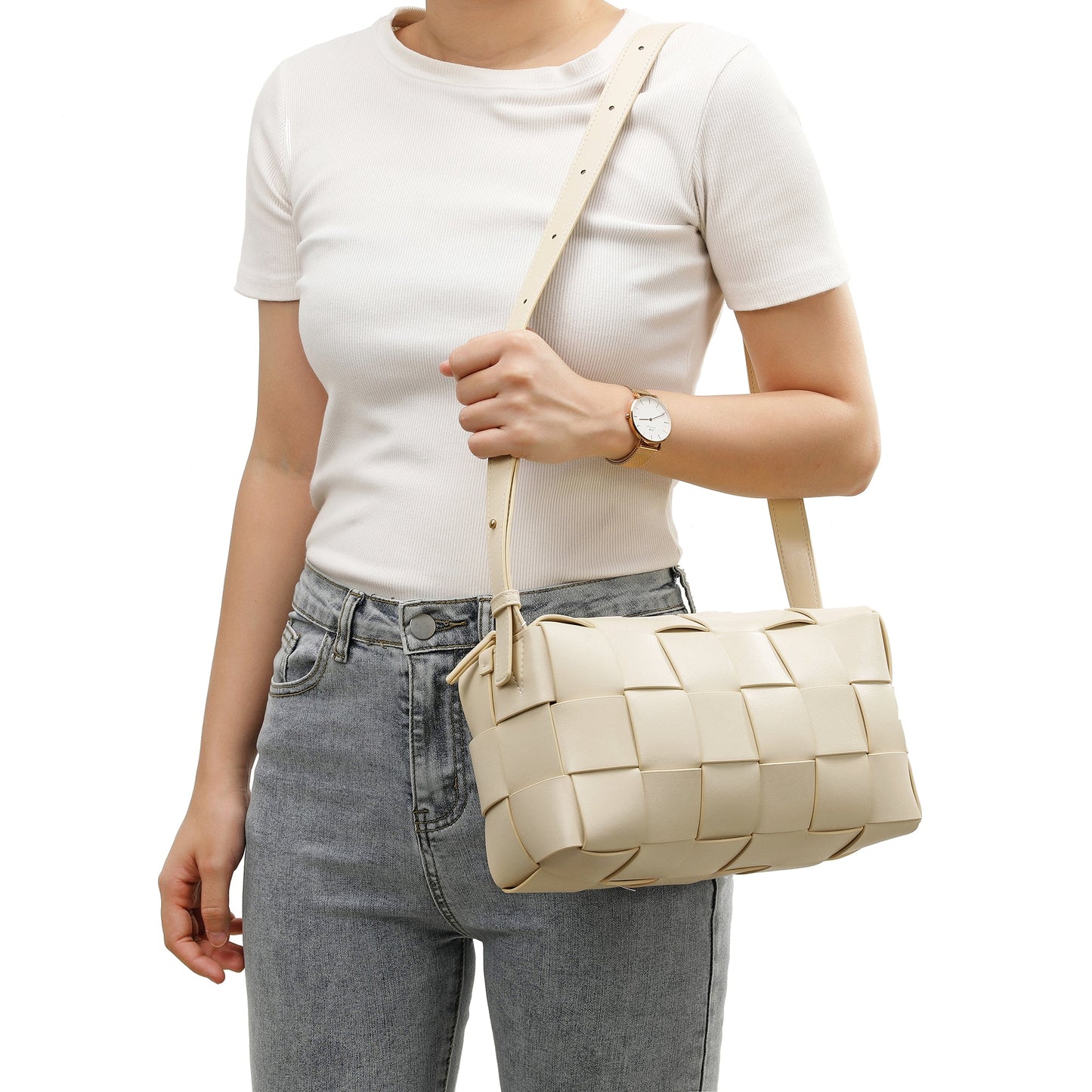 Smooth Woven Leather Hobo/Shoulder