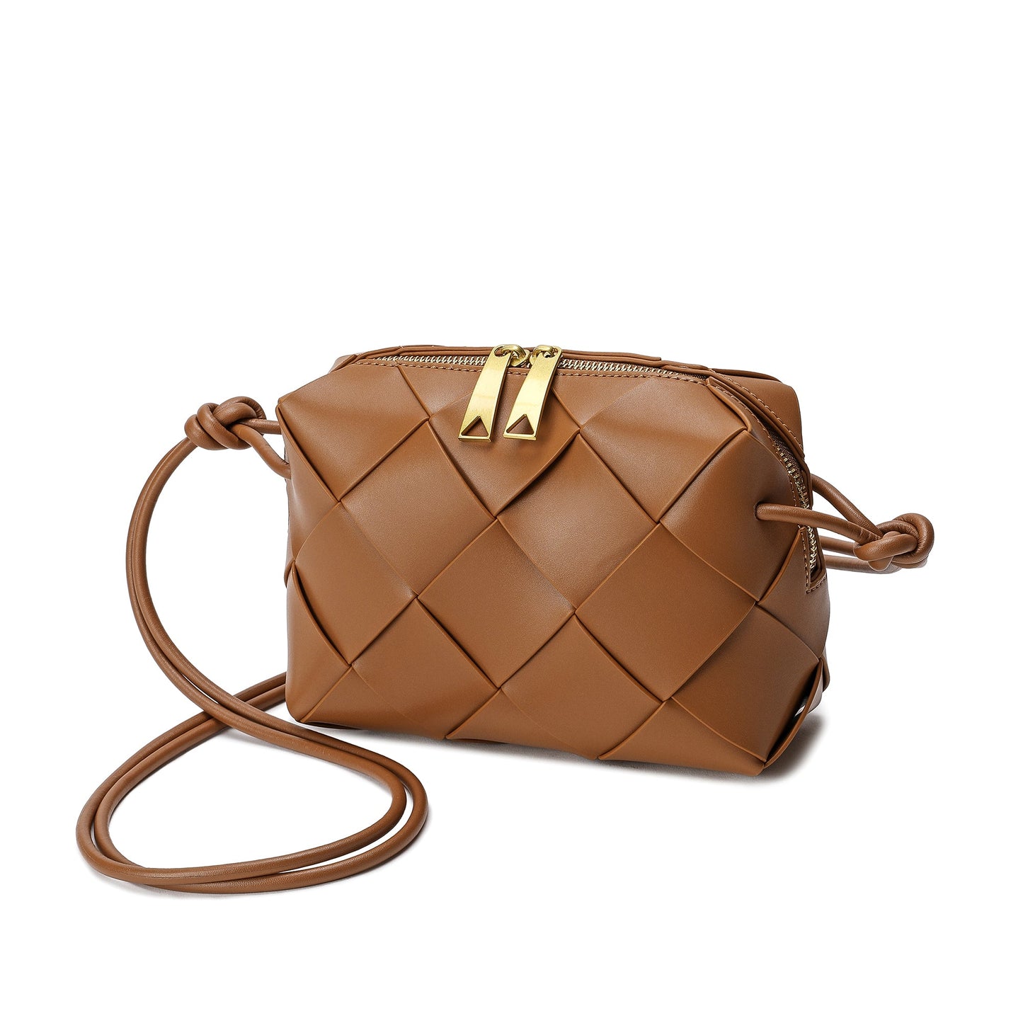 Smooth Woven Leather Top-Handle Crossbody/Shoulder Bag