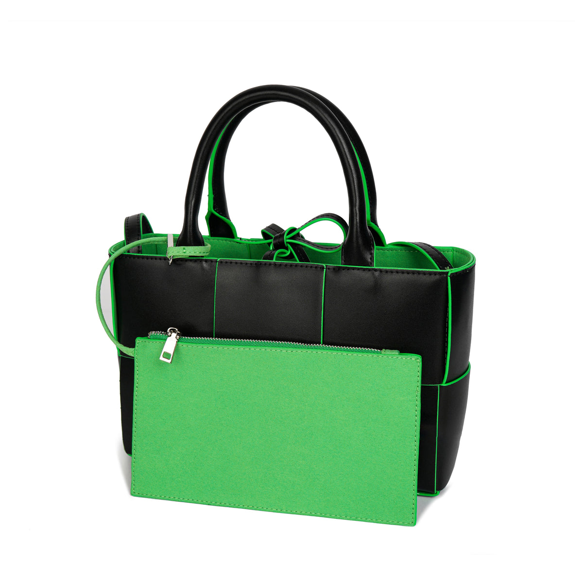 Woven Smooth Leather Top-Handle Shoulder Bag