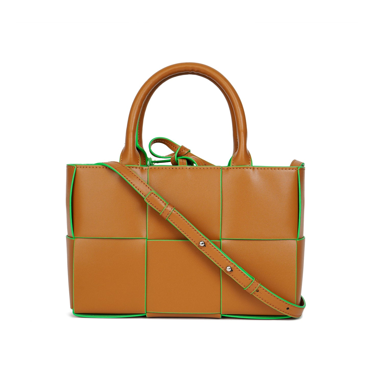 Woven Smooth Leather Top-Handle Shoulder Bag