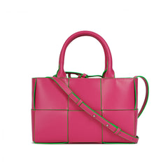 Woven Smooth Leather Top-Handle Shoulder Bag