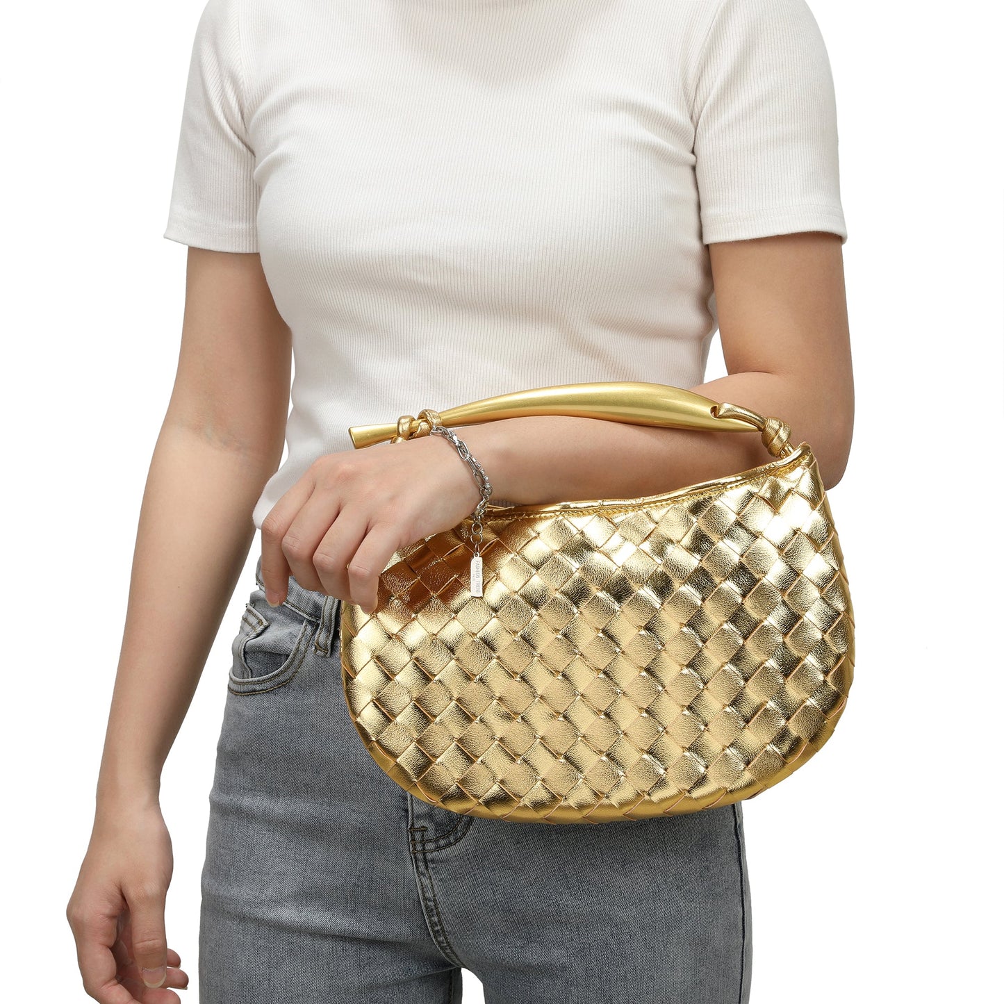Woven Leather Top-Handle Bag/Clutch