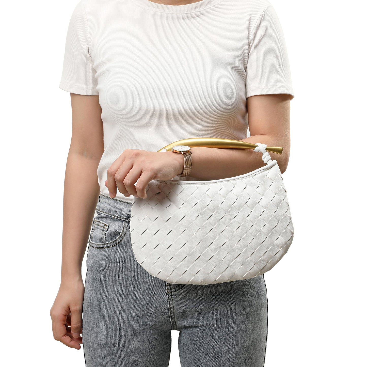Woven Leather Top-Handle Bag/Clutch