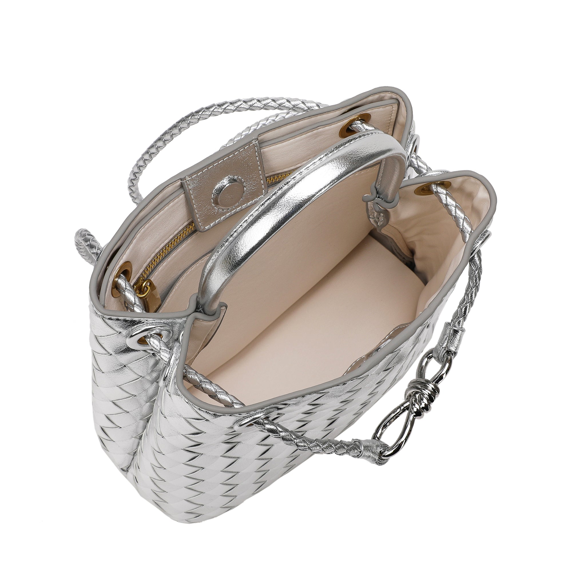 Woven buckle top handle bag hot sale