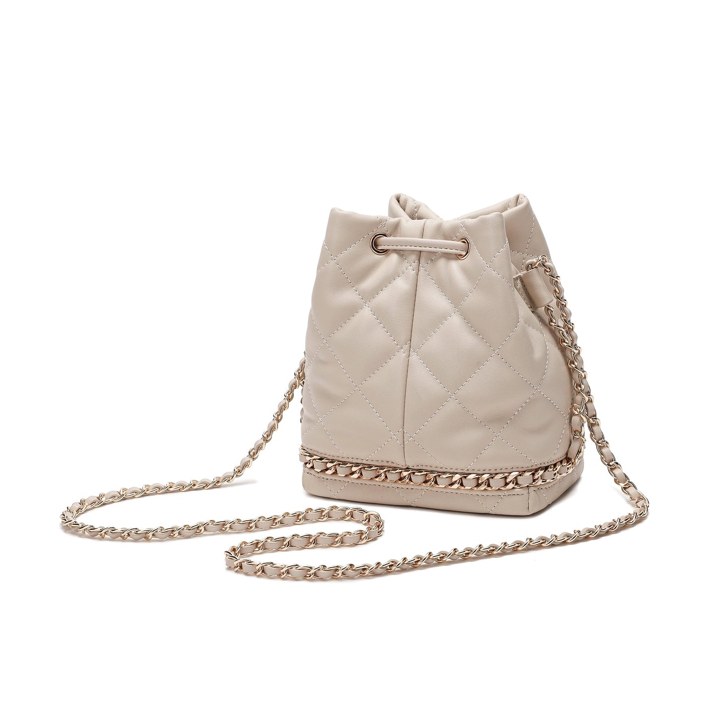 Full-Grain Quilted Lambskin Leather Drawstring Bag