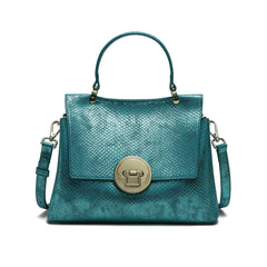 Snake Printed Leather Satchel Bag