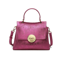 Snake Printed Leather Satchel Bag