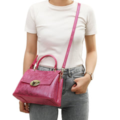 Snake Printed Leather Satchel Bag